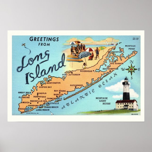 Poster Cartaz de Mapa Antigo de Long Island (Frente)