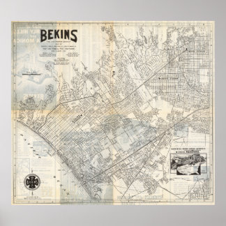 Poster Cartaz de Mapa Antigo de Los Angeles 1940