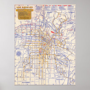 Poster Cartaz de Mapa Antigo de Los Angeles 1946