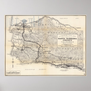 Poster Cartaz de Mapa Antigo de Santa Barbara Califórnia