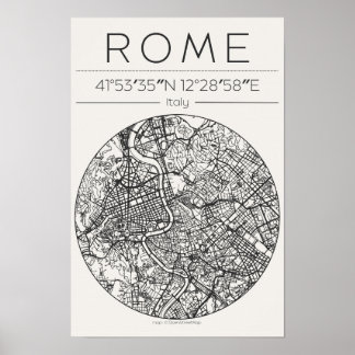 Poster Cartaz de Mapa Circular da Cidade de Roma Arte Min