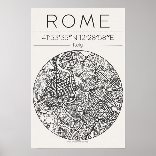 Poster Cartaz de Mapa Circular da Cidade de Roma Arte Min (Frente)