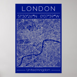 Poster Cartaz de Mapa da Cidade de Londres em Blueprint M