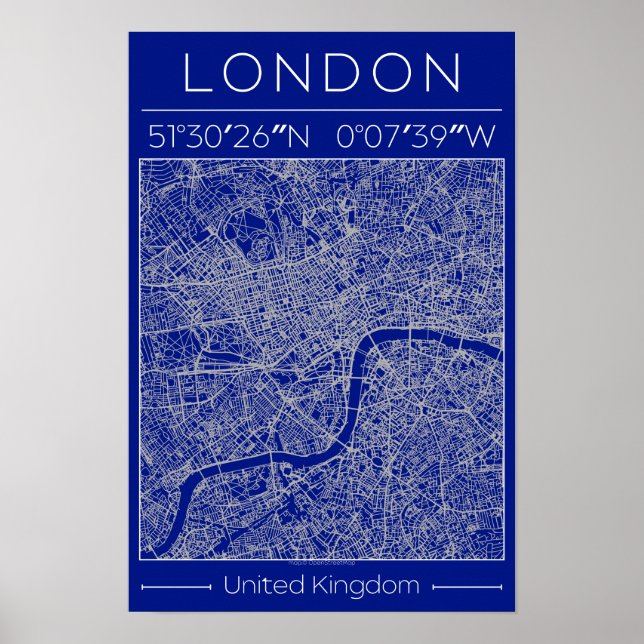 Poster Cartaz de Mapa da Cidade de Londres em Blueprint M (Frente)