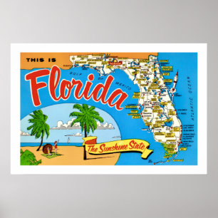 Poster Cartaz de Mapa da Flórida Sunshine 20x30