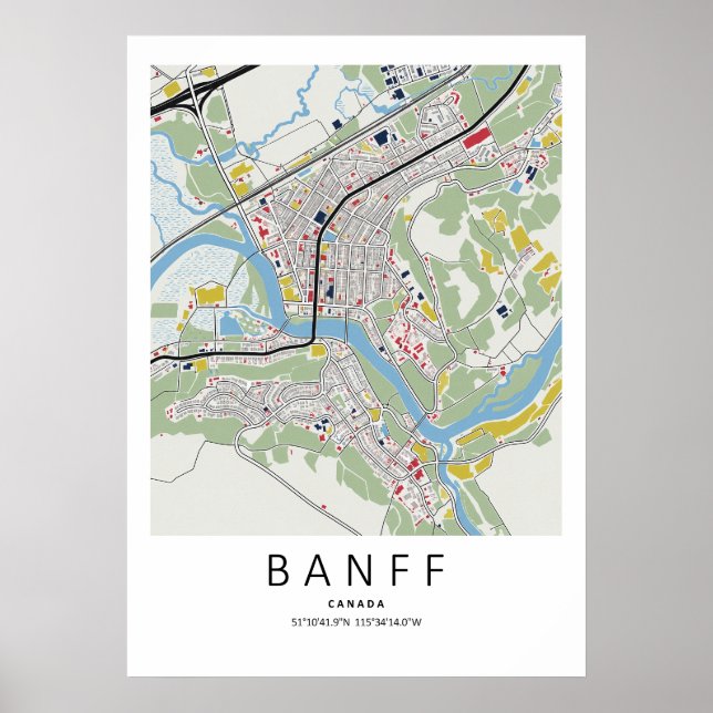 Poster Cartaz de Mapa de Banff Alberta | Arte de Mapa Lim (Frente)