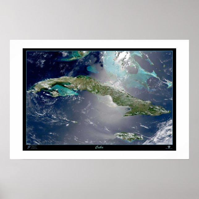 Pôster cartaz de mapa de satélite de Cuba (Frente)