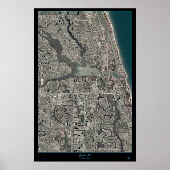 Pôster Cartaz de mapa de satélite de Jupiter, Flórida (Frente)