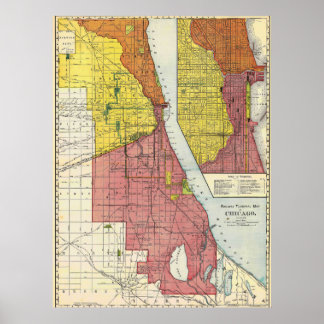 Poster Cartaz de Mapa Detalhado Antigo de Chicago 1898