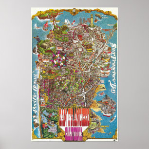 Poster Cartaz de Mapa Detalhado Antigo de São Francisco 1