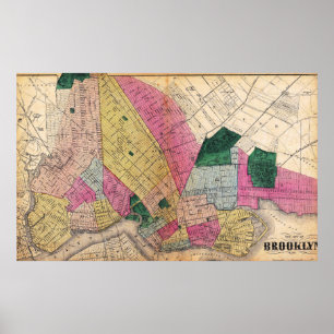 Poster Cartaz de Mapa Detalhado Antigo do Brooklyn