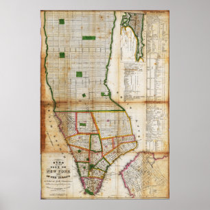 Poster Cartaz de Mapa Detalhado Vintage de Nova York 1832
