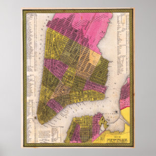 Poster Cartaz de Mapa Detalhado Vintage de Nova York 1847