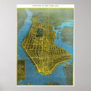 Poster Cartaz de Mapa Detalhado Vintage de Nova York 1934