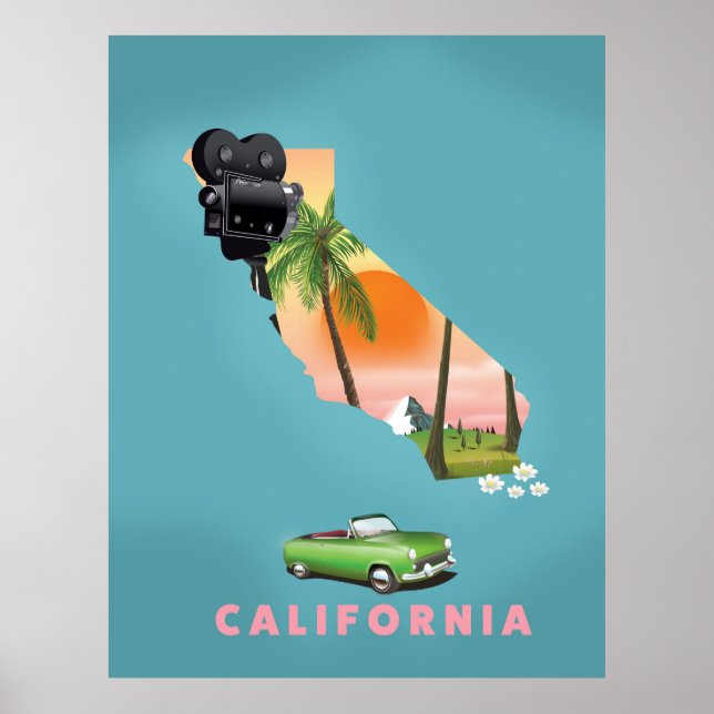 Poster cartaz de mapa ilustrado da Califórnia (Frente)