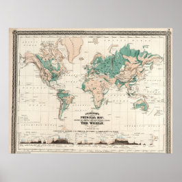 Poster Cartaz de Mapa Mundial Detalhado Vintage