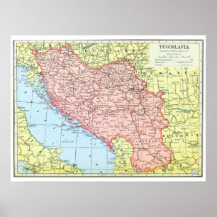 Poster Cartaz de Mapa Político Antigo da Iugoslávia Vinta