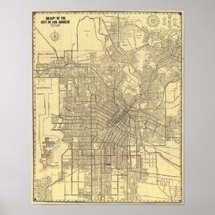 Poster Cartaz de Mapa Vintage de Los Angeles 1914