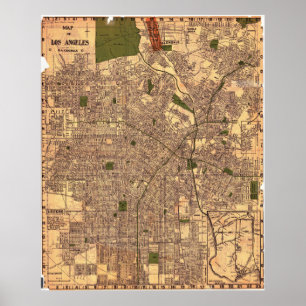 Poster Cartaz de Mapa Vintage de Los Angeles 1924