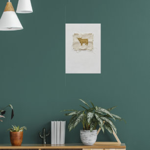 Poster Cartaz de Mapa Vintage do Highland Cow