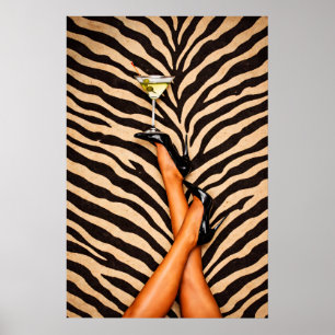 Poster Cartaz de Martini de Zebra, Arte de Parede de Moda