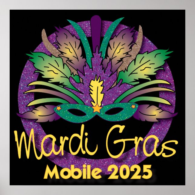 Poster Cartaz de Máscara de Mardi Gras - 2025 - Mobile (Frente)