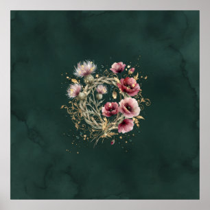 Poster Cartaz de Medalhões Florais de Papoula Teal Cardo