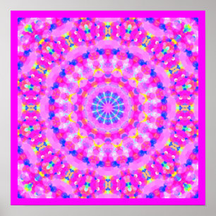 Poster Cartaz de Meditação Caleidoscópio Rosa com Borda P