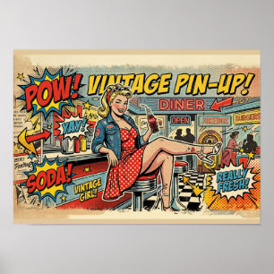 Poster Cartaz de Menina Pin-Up de Arte Pop Retro de Lanch