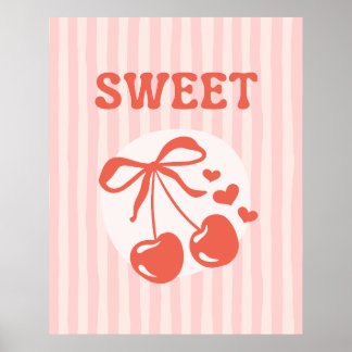 Poster Cartaz de Meninas Coquete Cereja Doce Rosa Listrad