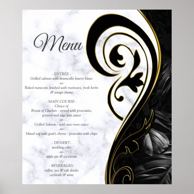Poster Cartaz de Menu Abstrato Preto Mármore Branco Moder (Frente)