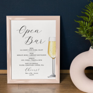 Poster Cartaz de Menu de Bar Aberto para Casamento