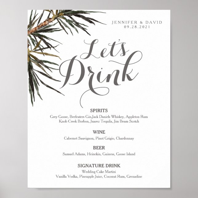 Poster Cartaz de Menu de Bar de Casamento Boho Tropical ( (Frente)