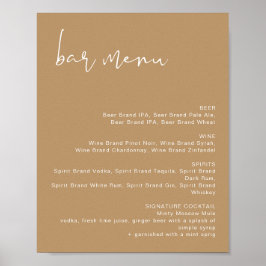 Poster Cartaz de Menu de Bar de Casamento em Tons Terroso