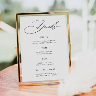 Poster Cartaz de Menu de Bar de Casamento Minimalista