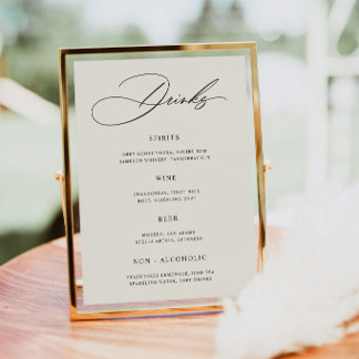 Poster Cartaz de Menu de Bar de Casamento Minimalista Cre