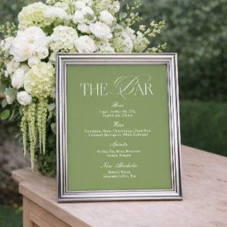 Poster Cartaz de Menu de Bar de Casamento Simples em Verd