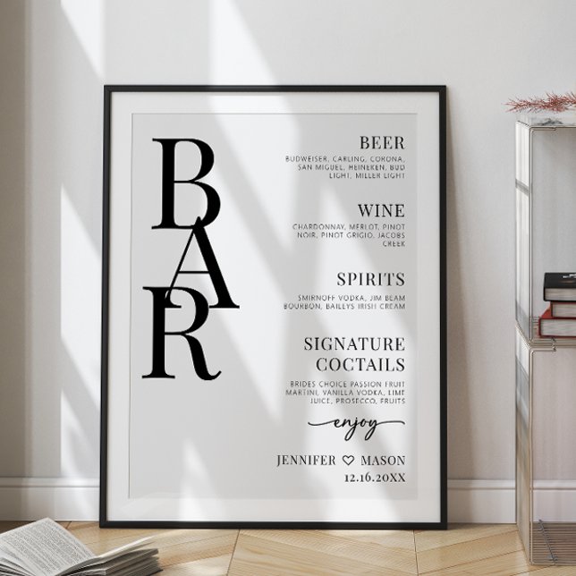 Poster Cartaz de menu de bar de casamento simples minimal (Criador carregado)