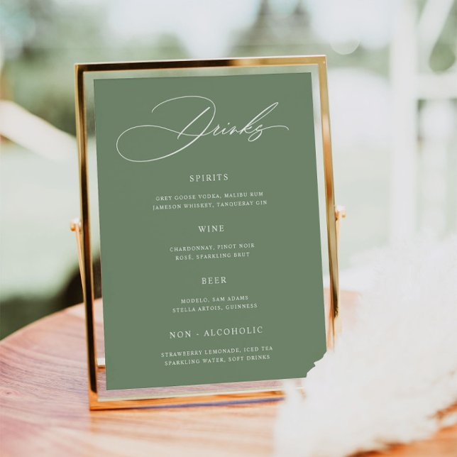 Poster Cartaz de Menu de Bar de Casamento Verde Sage Mini (Criador carregado)