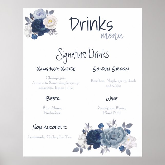 Poster Cartaz de Menu de Bebidas Casamento (Frente)