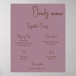 Poster Cartaz de Menu de Bebidas Casamento