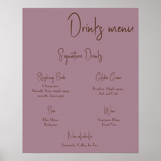 Poster Cartaz de Menu de Bebidas Casamento (Frente)