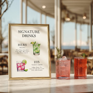Poster Cartaz de Menu de Coquetel de Casamento de Drinks