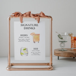 Poster Cartaz de Menu de Coquetel de Casamento de Drinks