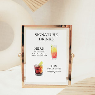 Poster Cartaz de Menu de Coquetel de Casamento de Drinks