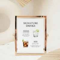 Cartaz de Menu de Coquetel de Casamento Drinks Sig