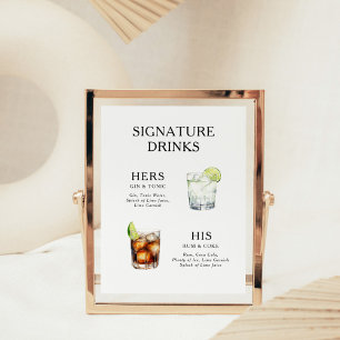 Poster Cartaz de Menu de Coquetel de Casamento Drinks Sig