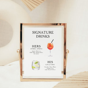 Poster Cartaz de Menu de Coquetel de Casamento Drinks Sig