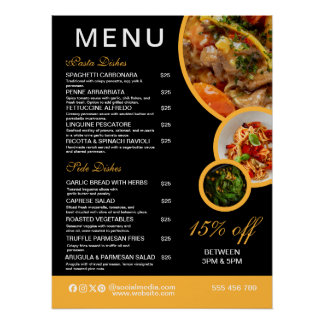 Pôster Cartaz de Menu de Restaurante Editável