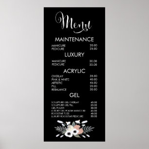 Poster Cartaz de Menu de Salão de Brilho Preto e Rosa